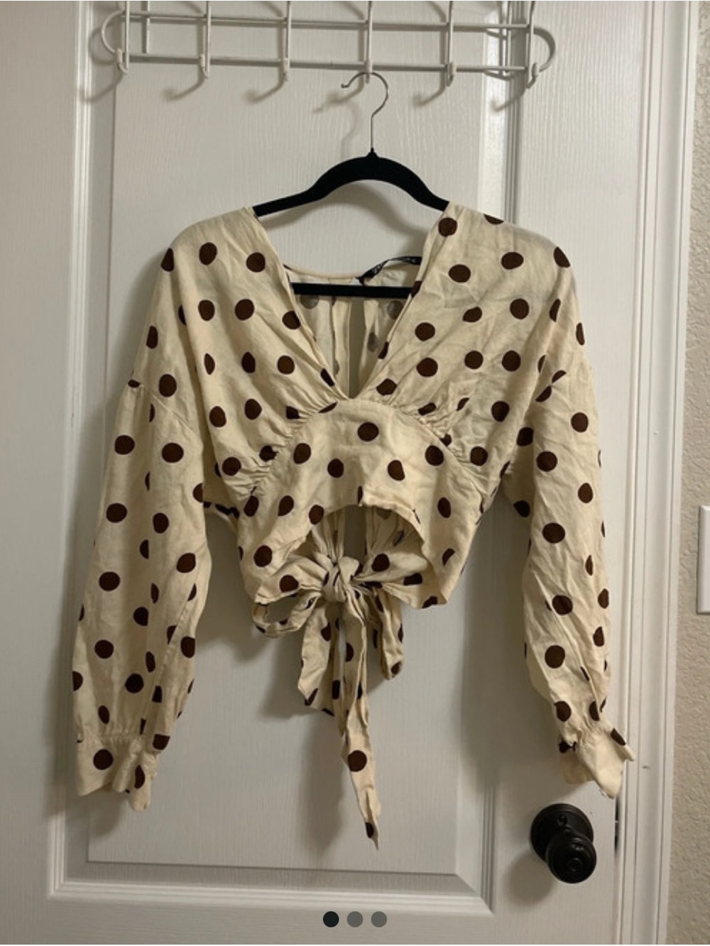 Zara crème top with brown polka dots- size S